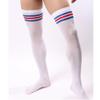 Wixine 2Pairs/4Pcs Red & Blue Stripes Men Soccer Thigh Stocks High Stockings Velvet Sport Striped Long Socks (Red & Blue) view 2