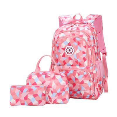 JiaYou Girl Geometric Printed Primary Junior High University School Bag Bookbag 3pcs Backpack Sets(2# Pink-3pcs,19 L)