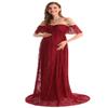 MYRISAM Women Bohemian Maternity Off Shoulder Ruffle Sleeve Lace Wedding Dress Photography Maxi Baby Shower Photoshoot Gown Burgundy M view 1
