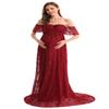 MYRISAM Women Bohemian Maternity Off Shoulder Ruffle Sleeve Lace Wedding Dress Photography Maxi Baby Shower Photoshoot Gown Burgundy M view 2