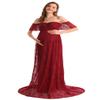 MYRISAM Women Bohemian Maternity Off Shoulder Ruffle Sleeve Lace Wedding Dress Photography Maxi Baby Shower Photoshoot Gown Burgundy M view 3