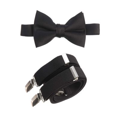 Tuxgear Baby Boys Bow Tie and Adjustable Stretch Suspender Sets (Black, 25" Toddler)