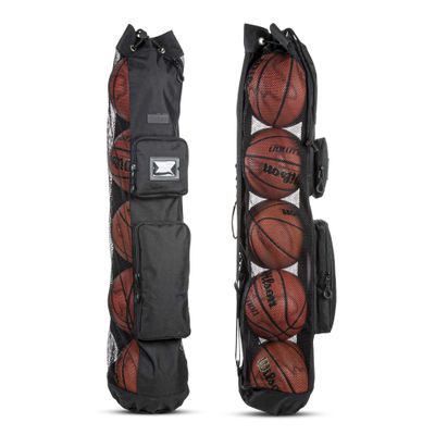 Fitdom Heavy Duty XL Basketball Mesh Equipment Ball Bag w/Shoulder Strap Design for Coach with 2 Front Pockets for Coaching & Sport Accessories. This Team Tube Carrier Can Store Up to 5 Basketballs