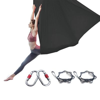 Aerial Silks, 5M 2.8M Yoga Swing Aerial Yoga Hammock with Daisy Chains (Black)