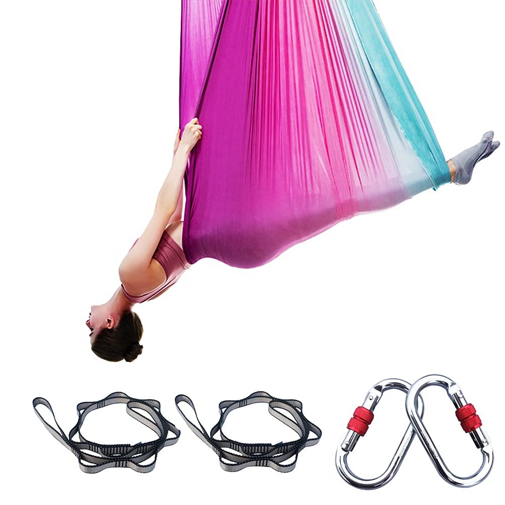 FOSER Aerial Yoga Hammock Aerial Yoga Swing with Daisy Chains Carabiners for Inverted Gravity Yoga Flip with Instruction Manual 5M2.8M (Gradient Purple)
