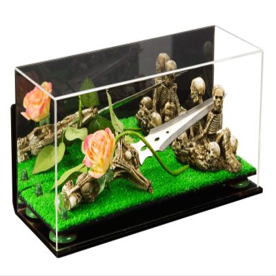 Better Display Cases Versatile Clear Acrylic Trucks, Trains and Rockets Display Case - Large Rectangle Box with Mirror Case, Green Risers, Turf Base and Wall Mount 17" x 6" x 7" (A019/V46)