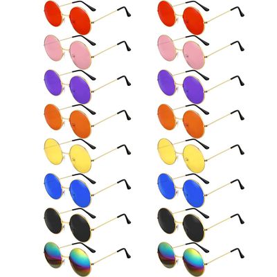 Fiada 16 Pairs 60s 70s Hippie Circle Glasses Colorful Glasses for Women Men Costume Party Favor(Retro Color Set)