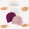 Bamery Newborn Baby Girl Hat Cotton Baby Bow Beanie Preemie Hats Spring Infant Hats for Girls 0-12 Months (Skin Pink+Deep Purple+White, 6-12 Months) view 2