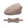 Born to Love Baby Boys Jeff Hat Vintage Driver Tweed Flat Page Gatsby Cap, Tan with Bow, 3-6 Months