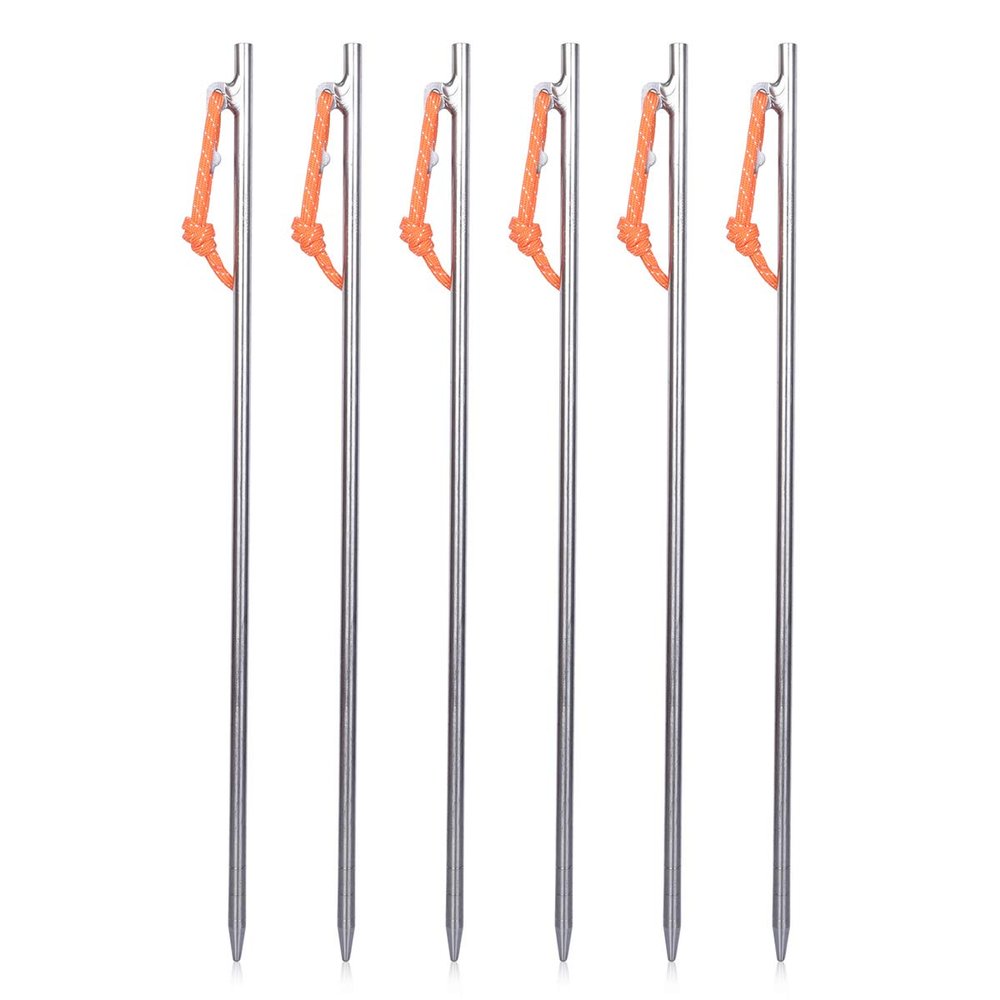 iBasingo Titanium Tent Stakes 6-Pack, 40cm Extra Long Ground Pegs Ultimate Hold for Beach Snow & High Winds, TC4 93g/pc with Reflective Ropes Ti4012P