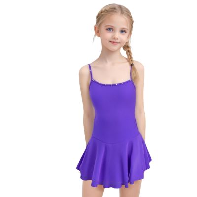 LIUHUO Ice Figure Skating Dress Girls Spandex Sleeveless Soild Color Competition Performance Dancewear Purple