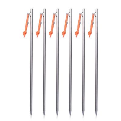 iBasingo 35cm Long Titanium Stakes 6-Pack, for Soft Soil Sand & Family Camping Tent, TC4 Alloy Durable Pegs with Reflective Ropes, 81g/pc Ti4012P