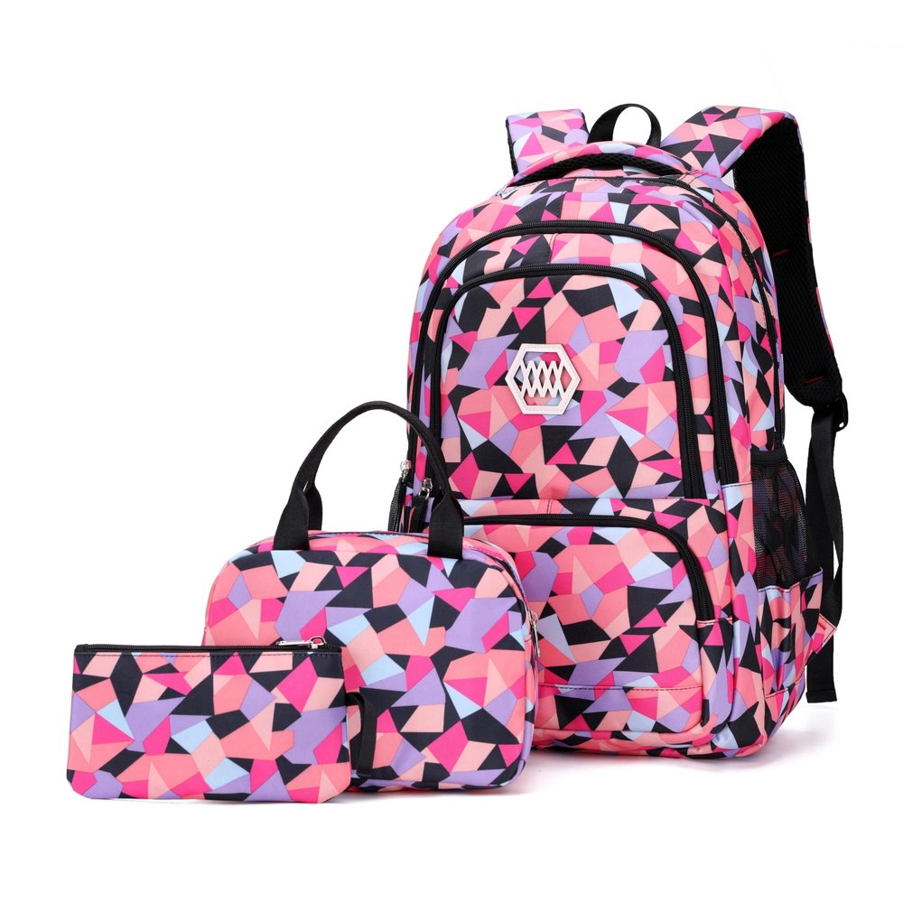 3Pcs Geometric Print Girls Boys Backpack Set for School Kids, Multi-Pocket Elementary School Backpack for Girls