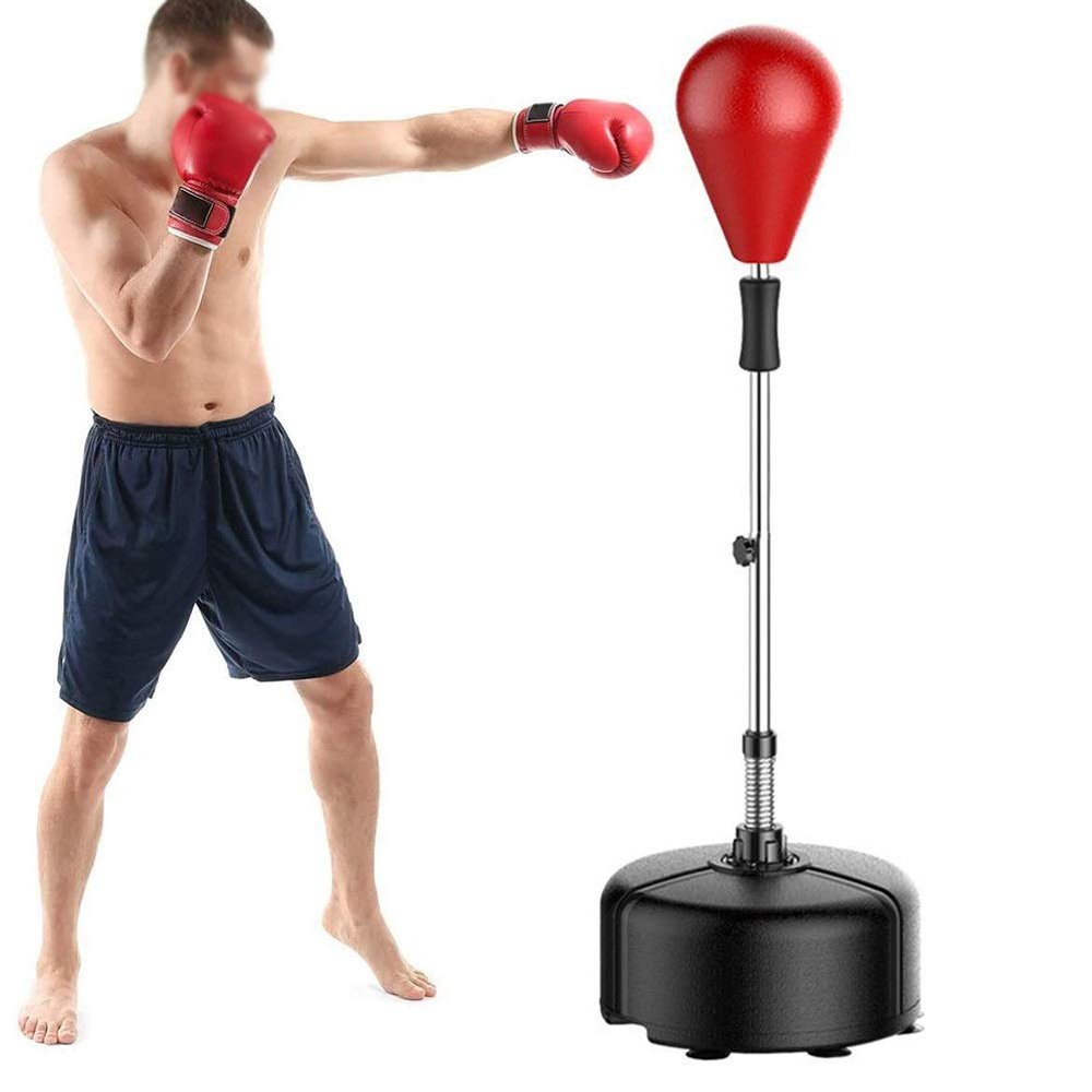 ZFF Punching Bag Stand, Adult Adjustable Height Freestanding Reflex Speed Boxing Ball for MMA Training Relieve Stress Fitness Lose Weight (Color : Red)