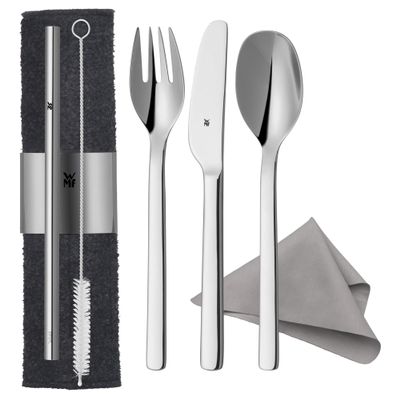 WMF my2Go 8-Piece Cutlery Set, Outdoor Travel Cutlery, Camping Cutlery with Case, Hiking Cutlery, Environmentally Friendly, Straw, Cleaning Brush, Gift