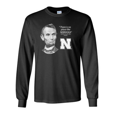 Abe Lincoln No Place Like Nebraska Huskers Long Sleeve Tee Shirt - Black - 3X