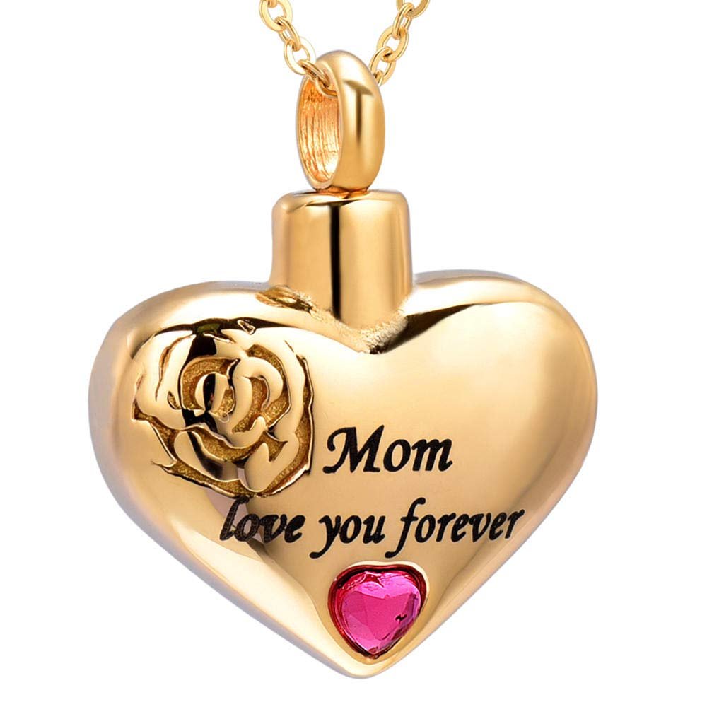 Atades Y Urnas,Artculos Conmemorativos Cremacin Corazn De Acero Inoxidable Mam Te Amo para Siempre Collar De Ceniza Funerario Recuerdo para La Madre Urna Colgante Joyas @ Oro