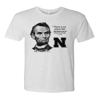 Premium Ultra-Soft Tri-Blend Abe Lincoln No Place Like Nebraska Huskers Tee Shirt - Heather White - 2X
