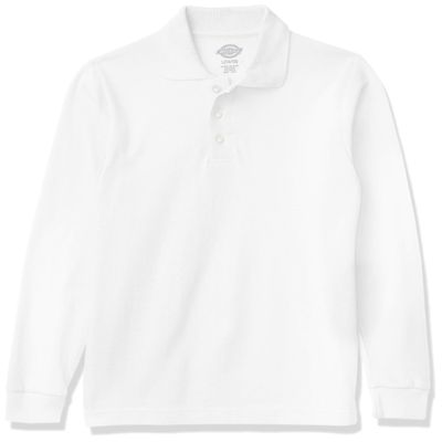 Dickies Boys Long Sleeve Pique Polo Shirt, White, X-Small US