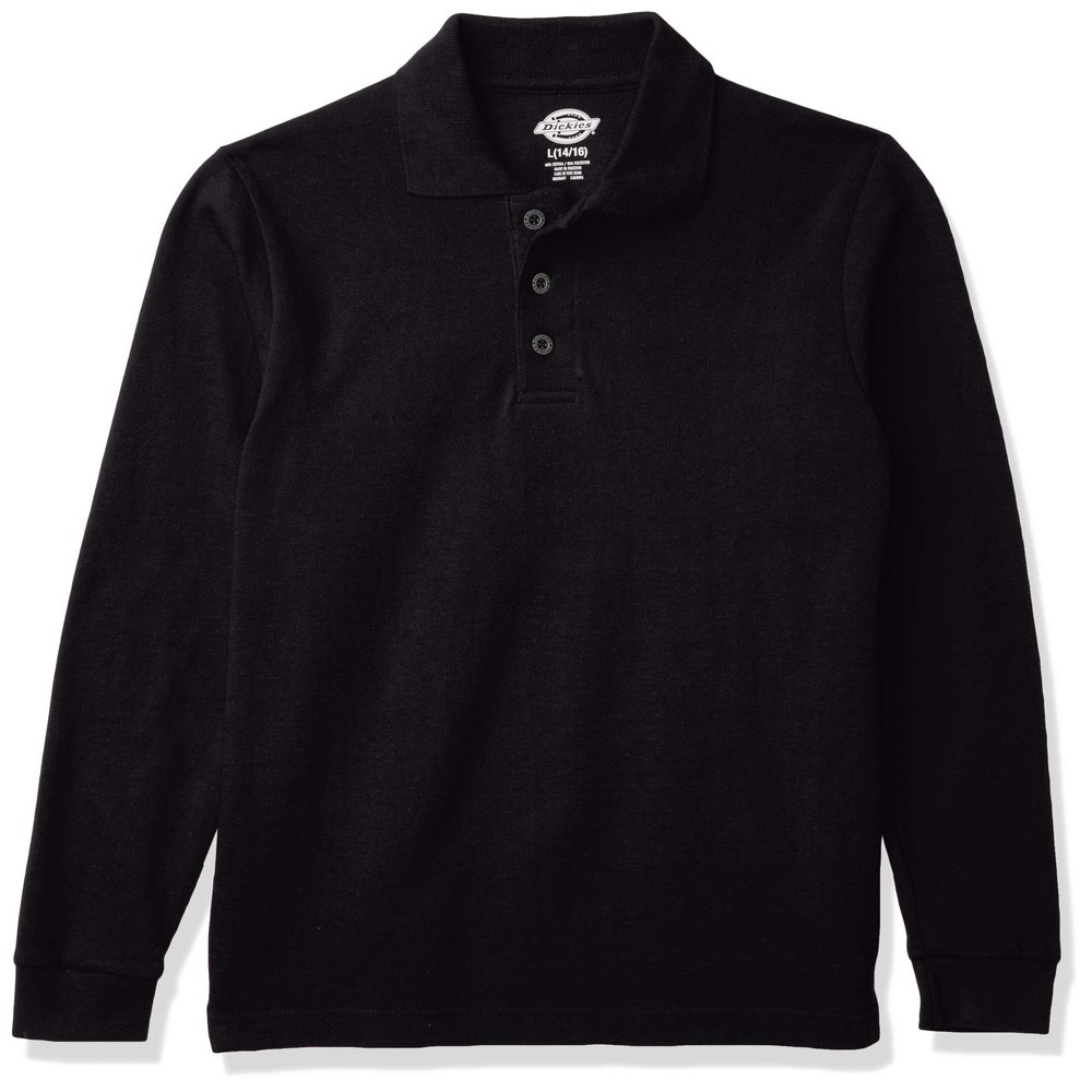 Dickies Boys Long Sleeve Pique Polo Shirt, Knit Black, X-Small US