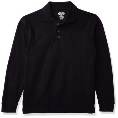 Dickies Boy's Long Sleeve Pique Polo, Knit Black, XX-Small