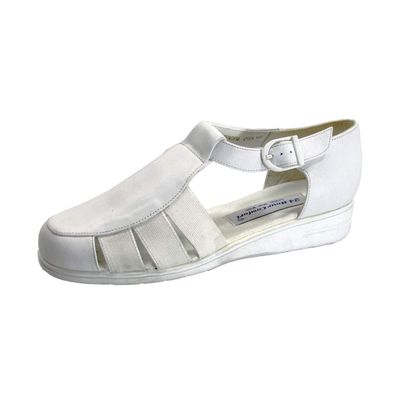 24 Hour Comfort Nala (1831) Women's Wide Width T-Strap Comfort Leather Shoes White 9