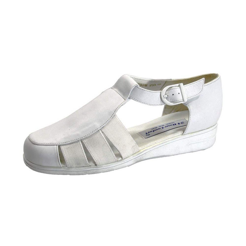24 Hour Comfort Nala (1831) Women's Wide Width T-Strap Comfort Leather Shoes White 9