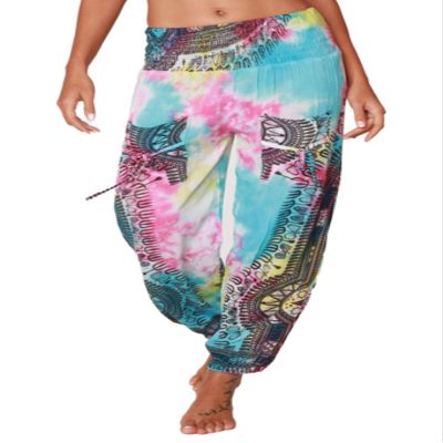 INGEAR Smocked Boho Harem Pants for Women - Hippie Bohemian Casual Gypsy Print, Ideal Yoga Pant - Baggy Harem Pants