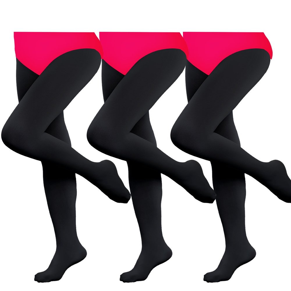 90 Denier Little Girls Ballet Tights Black Opaque Footed Dance Leggings 3 Pairs