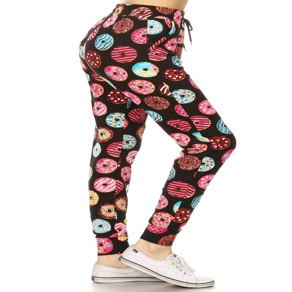 JGAX-R993-1X Donut Party Print Jogger Pants w/Pockets, 1X