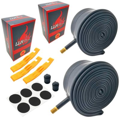 Bike Tube 20 x 1.95/2.125/1.75 2 Pack - Fits Most 20" Bike Tire Tube from 1.75 to 2.125 with 3 Levers 6 Self-Adhesive Round Patches. Long-Lasting Inflation by LLH2K.