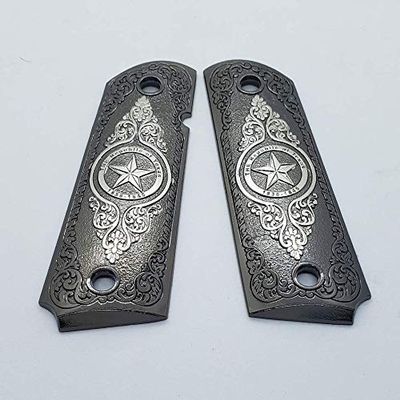 New 1911 Custom Grips Full Size Grips Ambi Texas Star Black Silver Metal