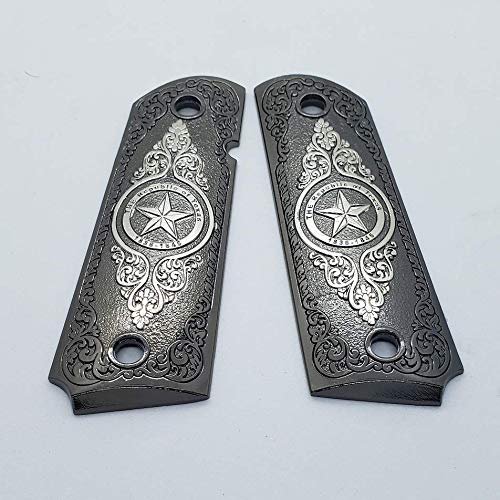 New 1911 Custom Grips Full Size Grips Ambi Texas Star Black Silver Metal