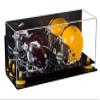 Better Display Cases Acrylic Double Mini - Miniature (not Full Size) Football Helmet or Mini Goalie Mask Display Case with Mirror Case, Yellow Risers, Wall Mount and Black Base (A019/V46) view 1