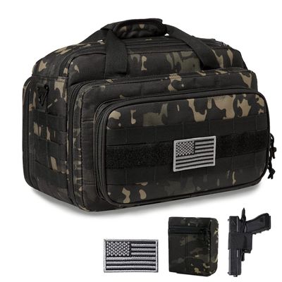DBTAC Gun Range Bags Deluxe Middle Size | Tactical 2~4 Pistol Shooting Range Duffle Bag with Lockable Zipper for Handguns and Ammo (Charcoal Camo)