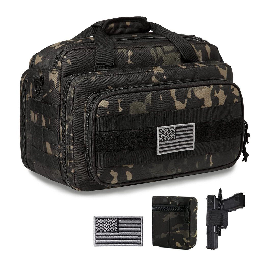 DBTAC Gun Range Bags Deluxe Middle Size | Tactical 2~4 Pistol Shooting Range Duffle Bag with Lockable Zipper for Handguns and Ammo (Charcoal Camo)