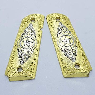 New 1911 Custom Grips Full Size Grips Ambi Texas Star Gold Plated Metal