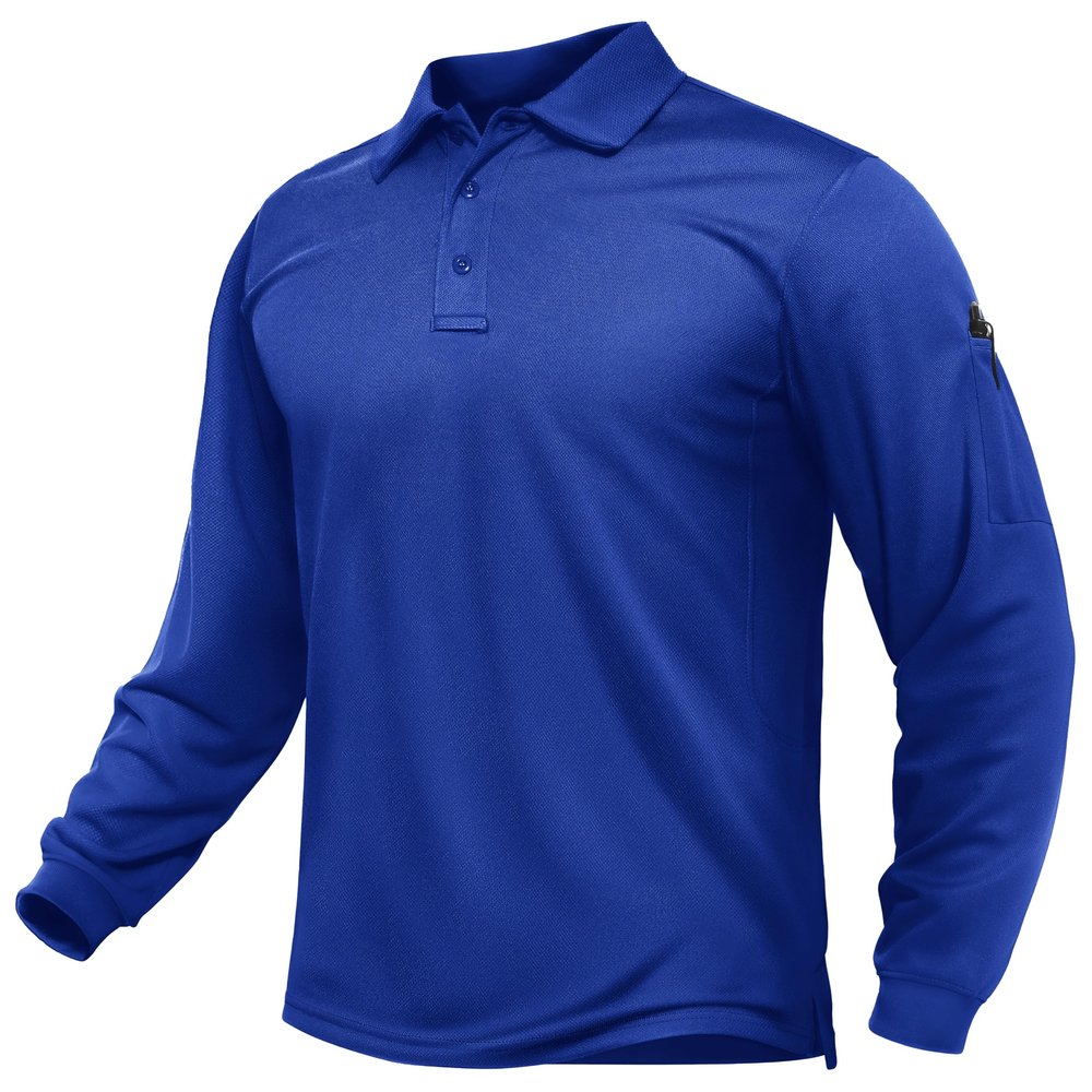 TACVASEN Men's Long Sleeve Polo Shirts Quick Dry Tactical Golf Collared Lightweight Work Breathable Moisture Wicking Outdoor Blue 2XL