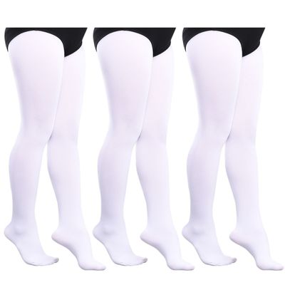 90 Denier White Girls Ballet Tights Opaque Footed Dance Leggings 3 Pairs
