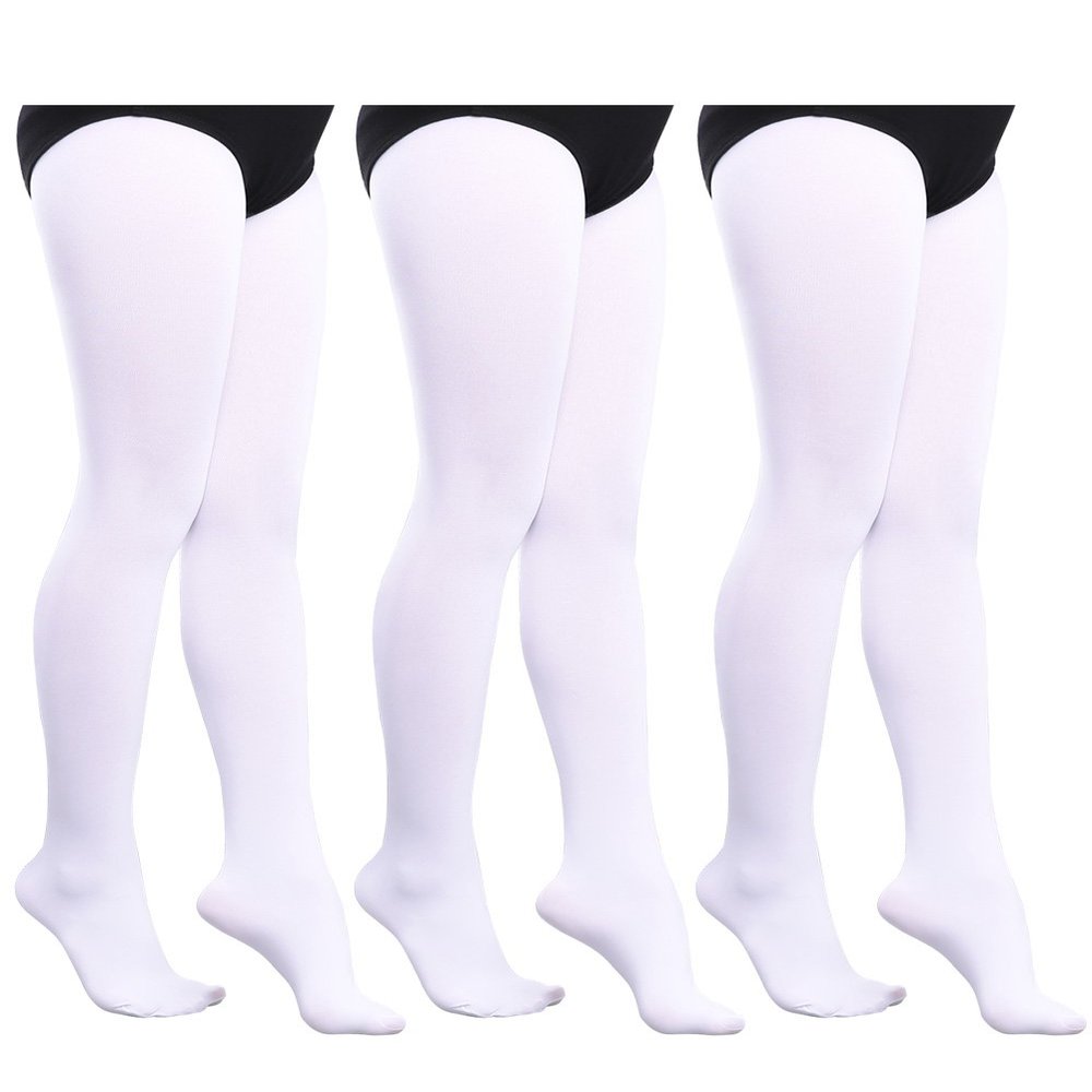 90 Denier White Girls Ballet Tights Opaque Footed Dance Leggings 3 Pairs