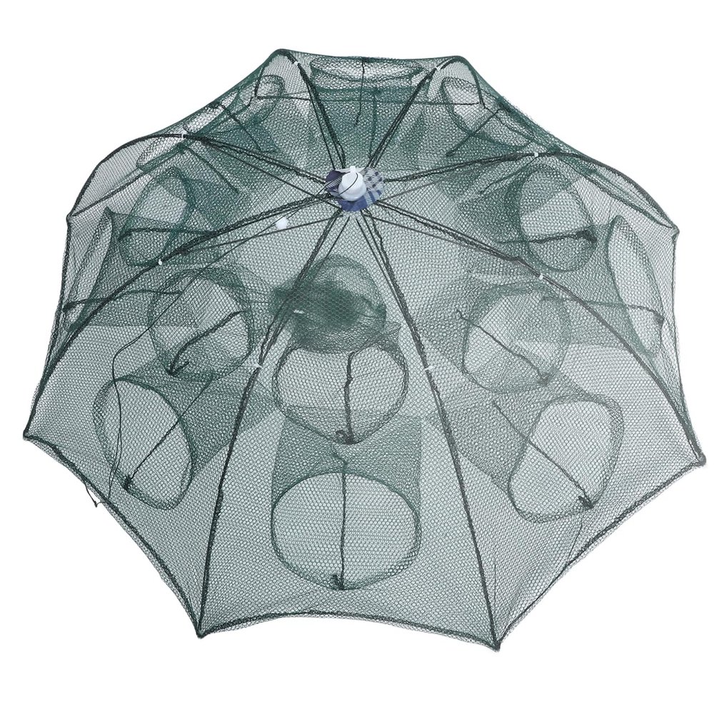 Automatic Umbrella Portable Folded Fishing Net Umbrella Shaped Shrimp Net Crab Baits Cast Mesh Automatic Fishing Accessories for Fisherman 16 Holes Green
