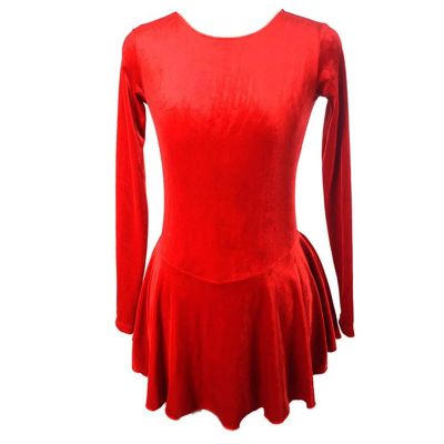 Ice Figure Skating Dress Girls Classic Velvet Open Back Skirt Training Dance Dress Competition Red