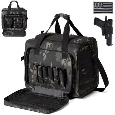 DBTAC Gun Range Bag Large | Tactical 4+ Pistol Shooting Range Duffle Bag for Handguns and Ammo with 2X Removable Hook & Loop Divider for DSLR | US Flag Patch Included (Charcoal Camo)