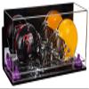 Better Display Cases Acrylic Double Mini - Miniature (not Full Size) Football Helmet or Mini Goalie Mask Display Case with Mirror Case, Purple Risers, Wall Mount and Black Base (A019/V46) view 1