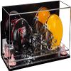 Better Display Cases Acrylic Double Mini - Miniature (not Full Size) Football Helmet or Mini Goalie Mask Display Case with Mirror Case, Pink Risers, Wall Mount and Black Base (A019/V46) view 1