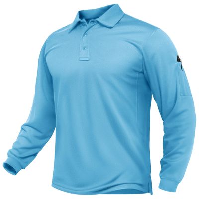 TACVASEN Men's Long Sleeve Polo Shirts Quick Dry Tactical Golf Collared Lightweight Work Breathable Moisture Wicking Outdoor Sky Blue 2XL