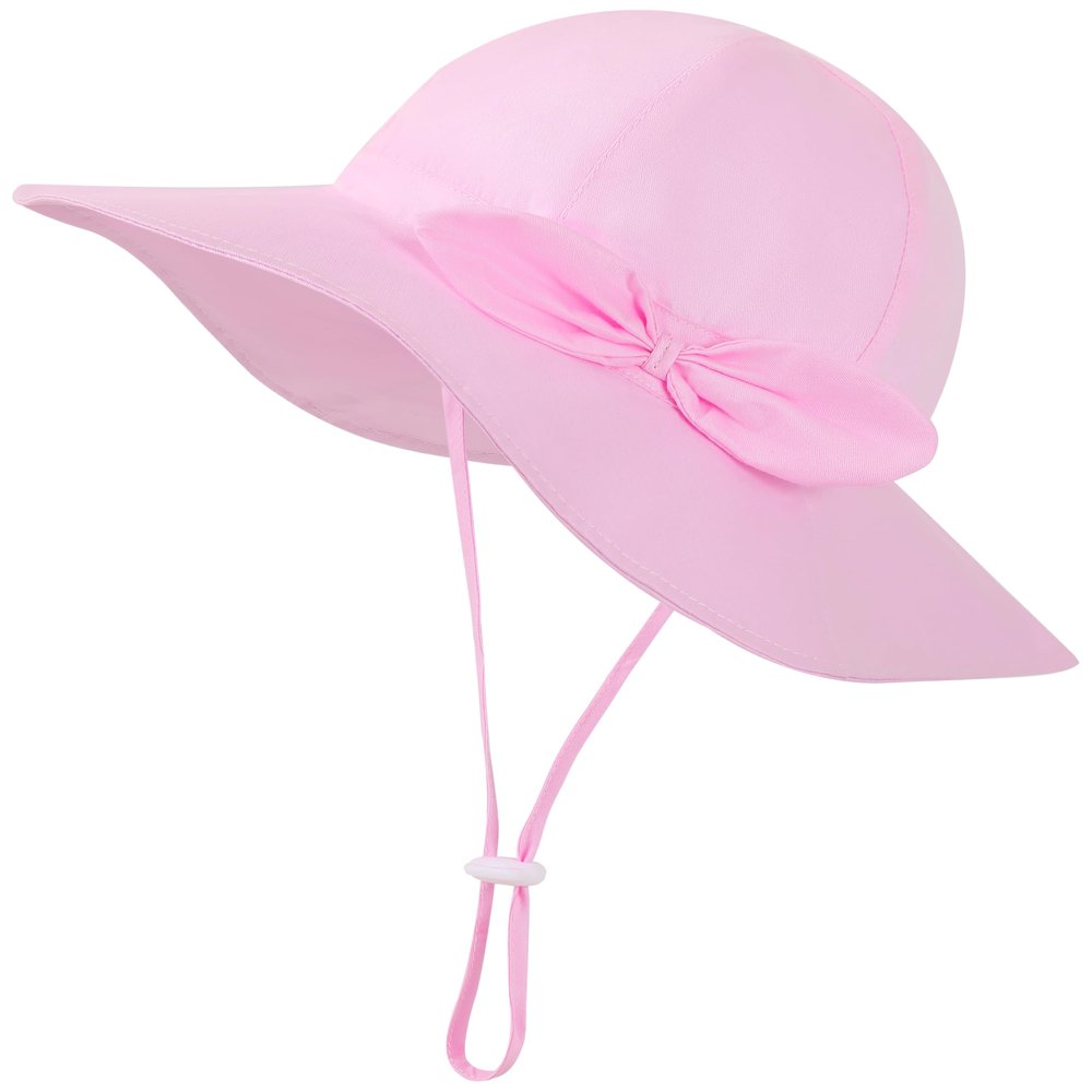 Baby Girl Sun Hat Infant Summer Beach Hats with UPF 50+ Toddler with Wide Brim Strap Outdoor Bucket Hat Pink