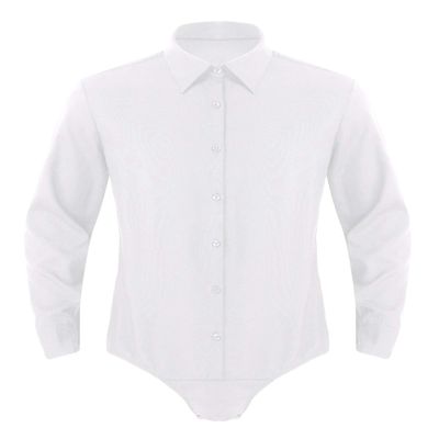 Hularka Mens One-Piece Turn-Down Collar Buttons Long Sleeves Shirts Top Bodysuit Jumpsuit Underwear White Large
