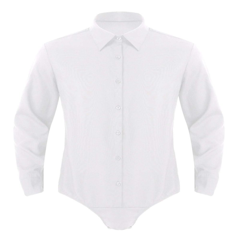 Hularka Mens One-Piece Turn-Down Collar Buttons Long Sleeves Shirts Top Bodysuit Jumpsuit Underwear White Large