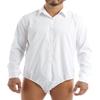 Hularka Mens One-Piece Turn-Down Collar Buttons Long Sleeves Shirts Top Bodysuit Jumpsuit Underwear White Large view 2